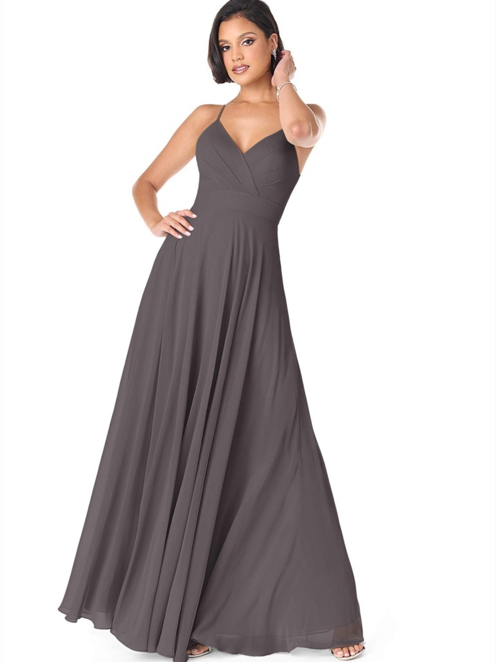 Azazie Avelina Steel Gray Chiffon Maxi Dress